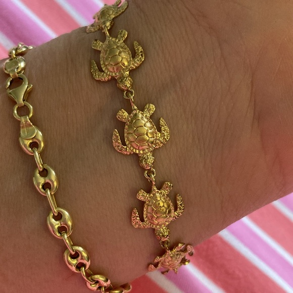 Island girl made in Hawaii 14k gold on SS Honu Turtle bracelet. - Picture 3 of 5
